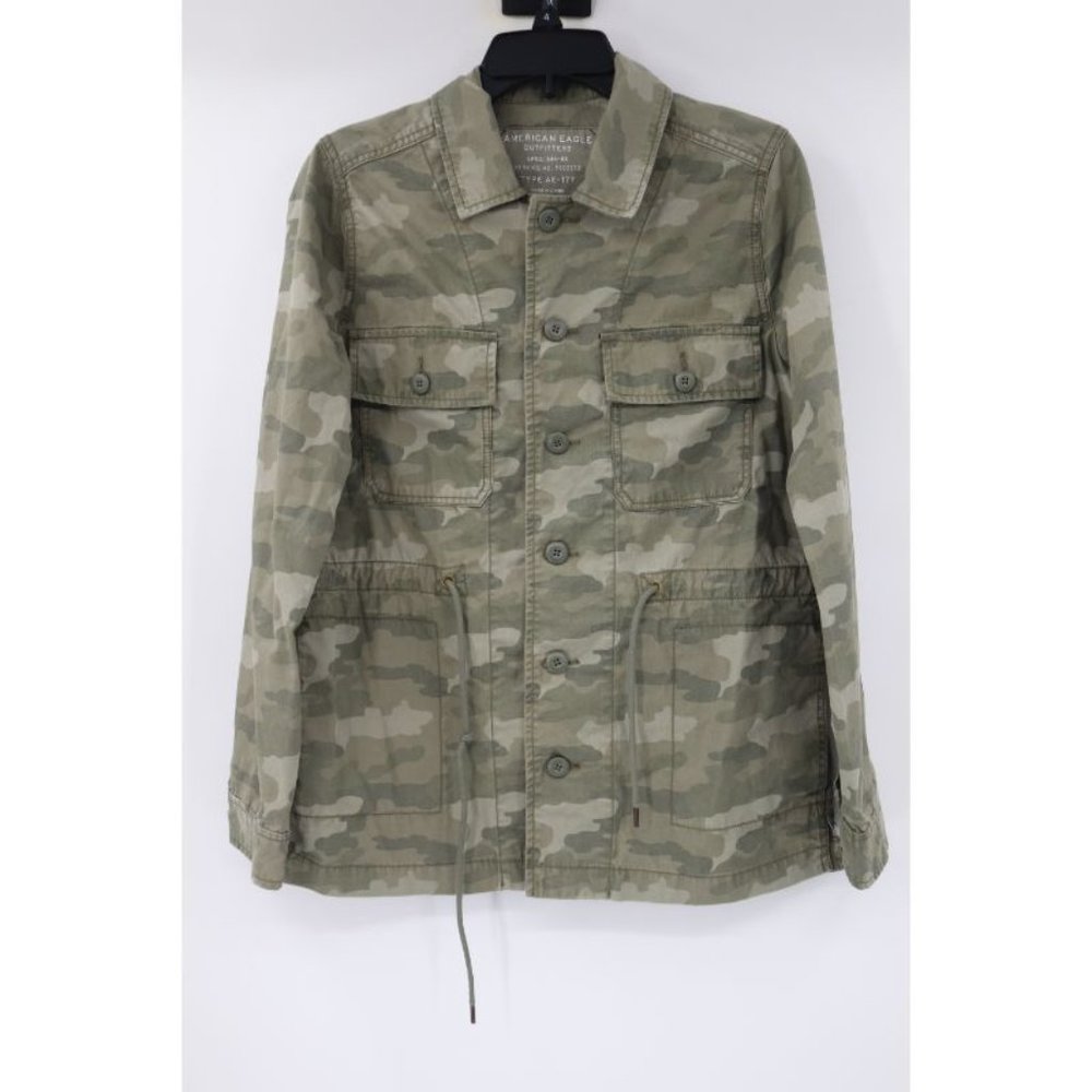 American Eagle Outfitters Women's Size Small Green Camo Utility Jacket pockets